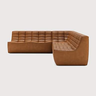 Ethnicraft Tan Leather Sofa 701 Set 5 Right