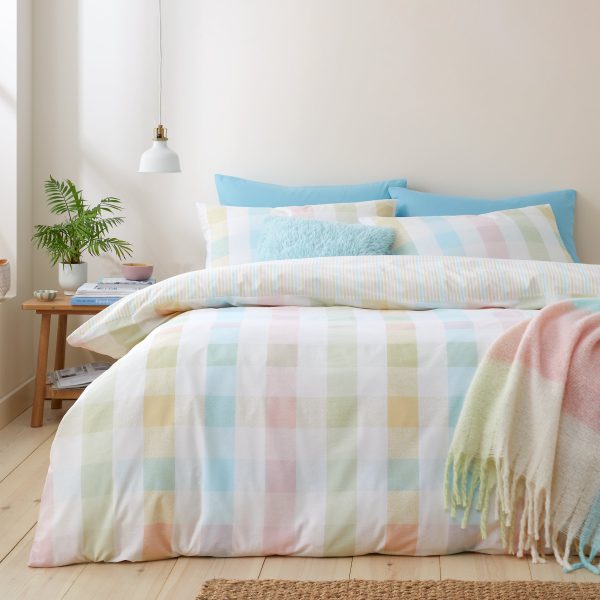Catherine Lansfield Spring Check Reversible Duvet Cover Set with Pillowcases | Bed Sava