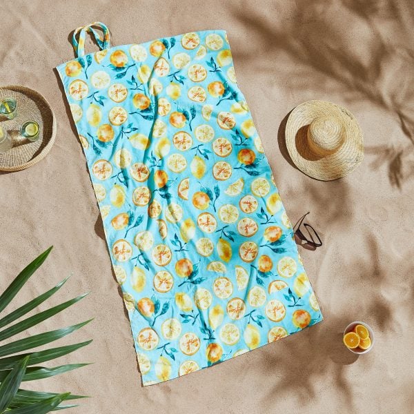 Catherine Lansfield Summer Fruits Cotton Beach Towel in a Bag | Bed Sava