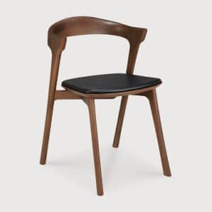 Ethnicraft Bok Dining Chair  Solid Teak with Walnut Finish  Black Leather Seatpad Sculptural Modern Design FSC Certified | Bed Sava