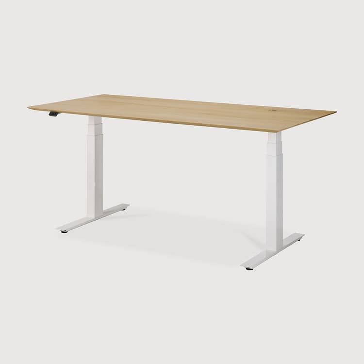 Height Adjustable Oak Desk Bok natural oak varnished 160 x 80 x 64-130 white
