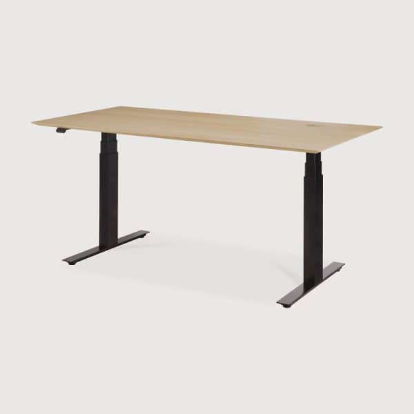 Height Adjustable Oak Desk Bok natural oak varnished 140 x 70 x 64 130 black | Bed Sava