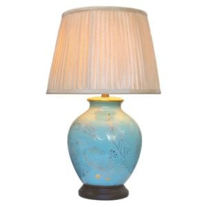 Pair of Oriental Table Lamps  Turquoise Feather | Bed Sava