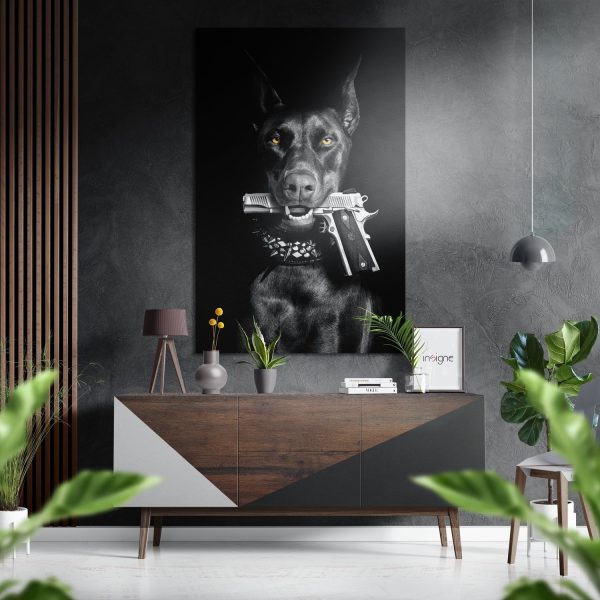 Dog and Gun Brushed Aluminium Dibond Wall Art | Bed Sava