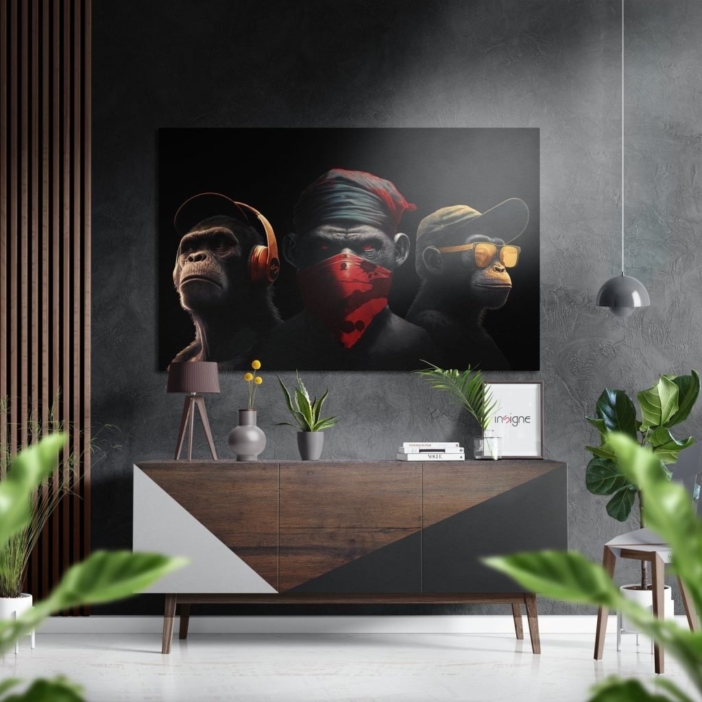 3 Wise Monkeys Brushed Aluminium Dibond Wall Art