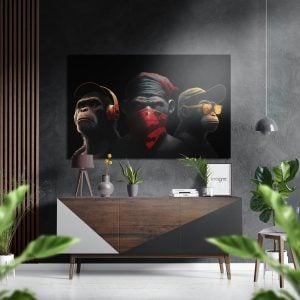 3 Wise Monkeys Brushed Aluminium Dibond Wall Art | Bed Sava