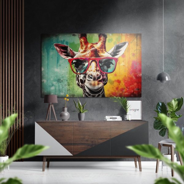 Happy Giraffe Brushed Aluminium Dibond Wall Art | Bed Sava