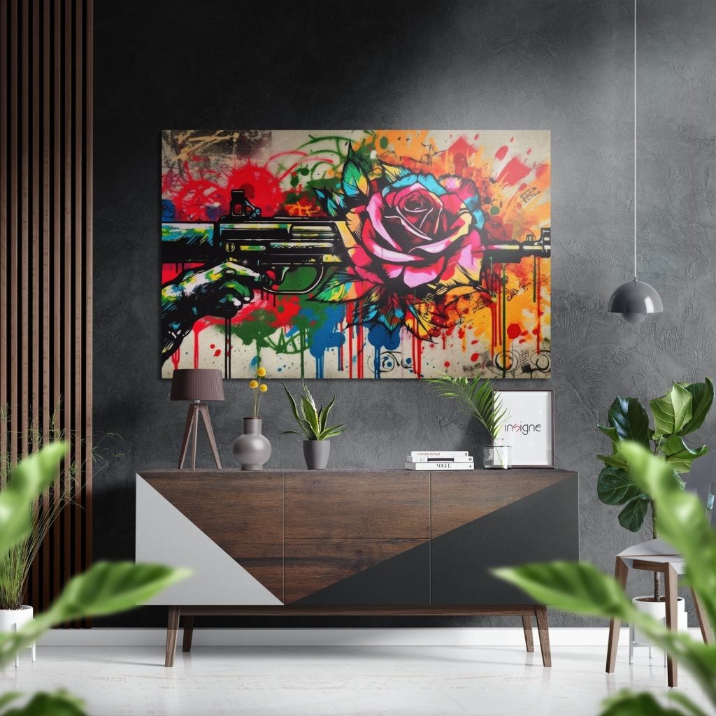 Gun and Roses Brushed Aluminium Dibond Wall Art