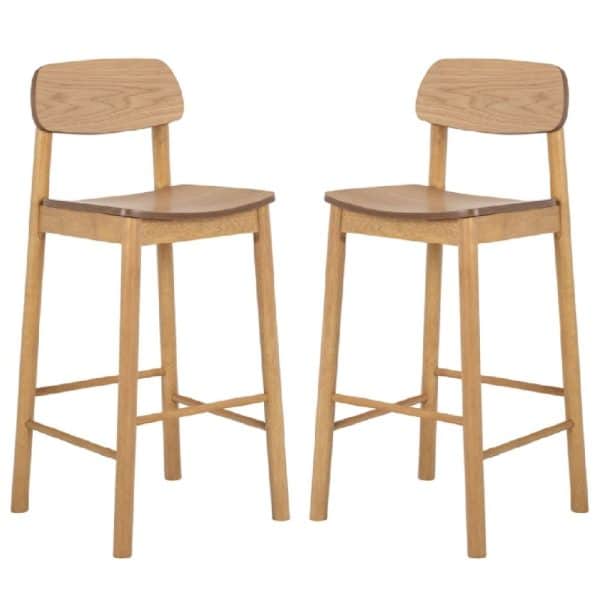 Bastrop Matt Oak Wooden Bar Stools In Pair | Bed Sava