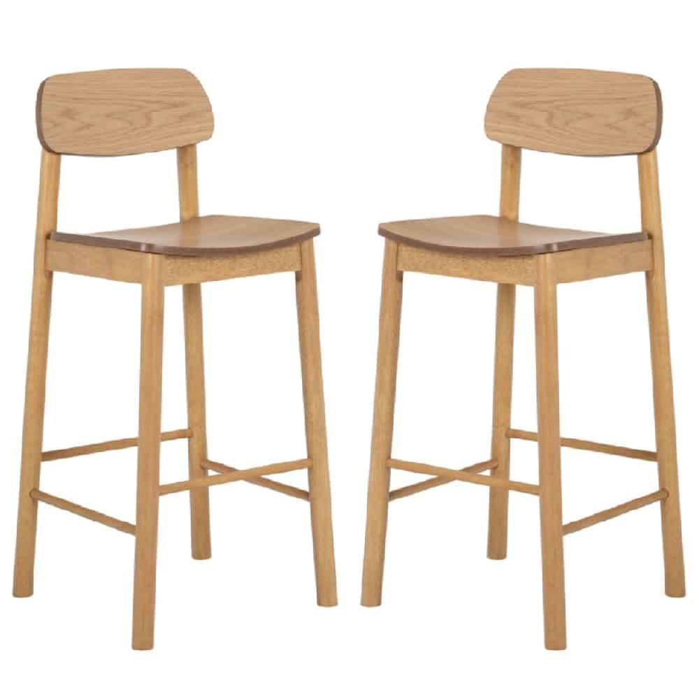 Bastrop Matt Oak Wooden Bar Stools In Pair