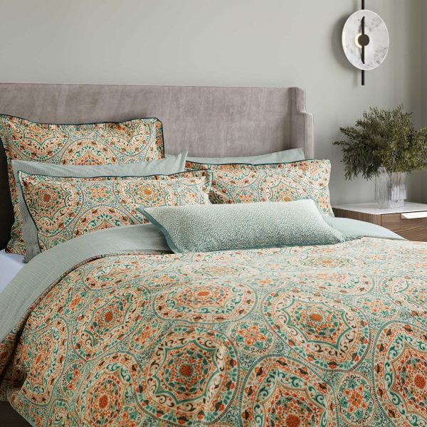 Bedeck of Belfast Addison Single Duvet Cover SET Gold  Teal | Bed Sava