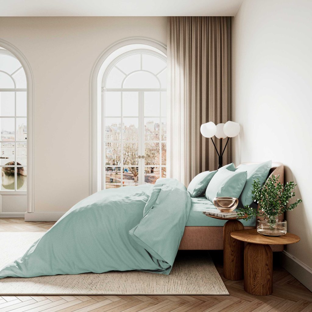 Bedeck of Belfast Fine Linens 400 Thread Count Sateen Plain Dye Kingsize Duvet Cover Set, Celadon