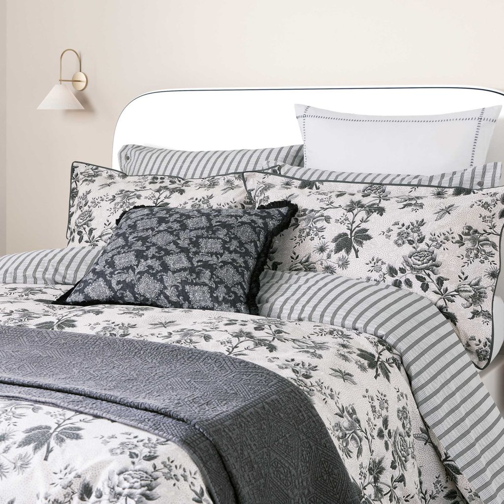 Bedeck of Belfast Florence Double Duvet Cover SET, Chalk/Charcoal
