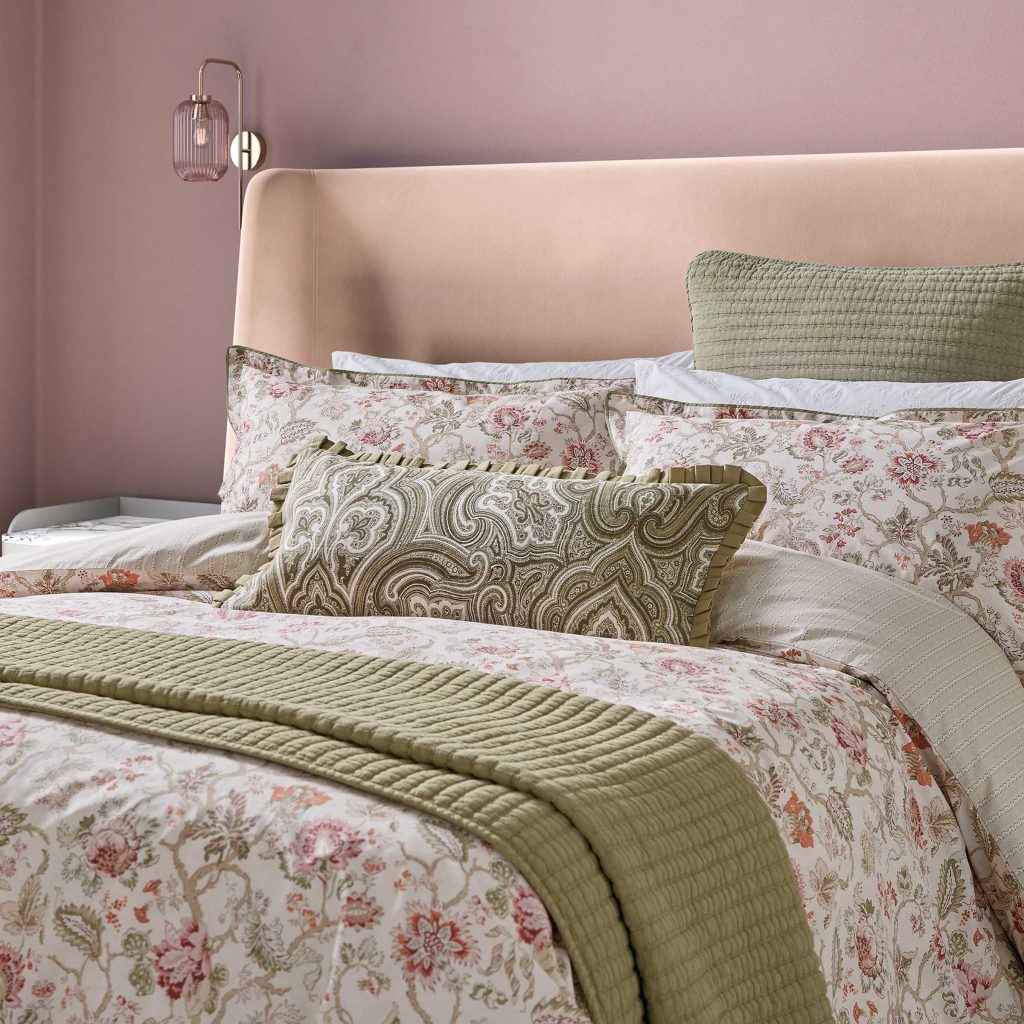Bedeck of Belfast Nora Single Duvet Cover SET, Sage Green/Tuberose