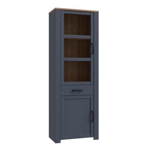 Belgin Wooden Display Cabinet 2 Doors 1 Drawer In Navy And Oak