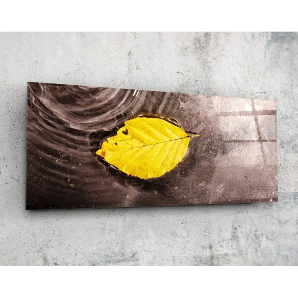 Yellow Leaf Glass Wall Art 92×36 cm | Bed Sava