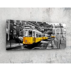 Lisbon Tram Glass Wall Art 92×36 cm | Bed Sava