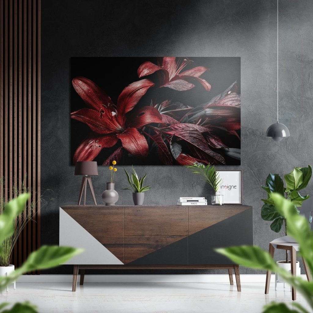 Red Lillium Brushed Aluminium Dibond Wall Art