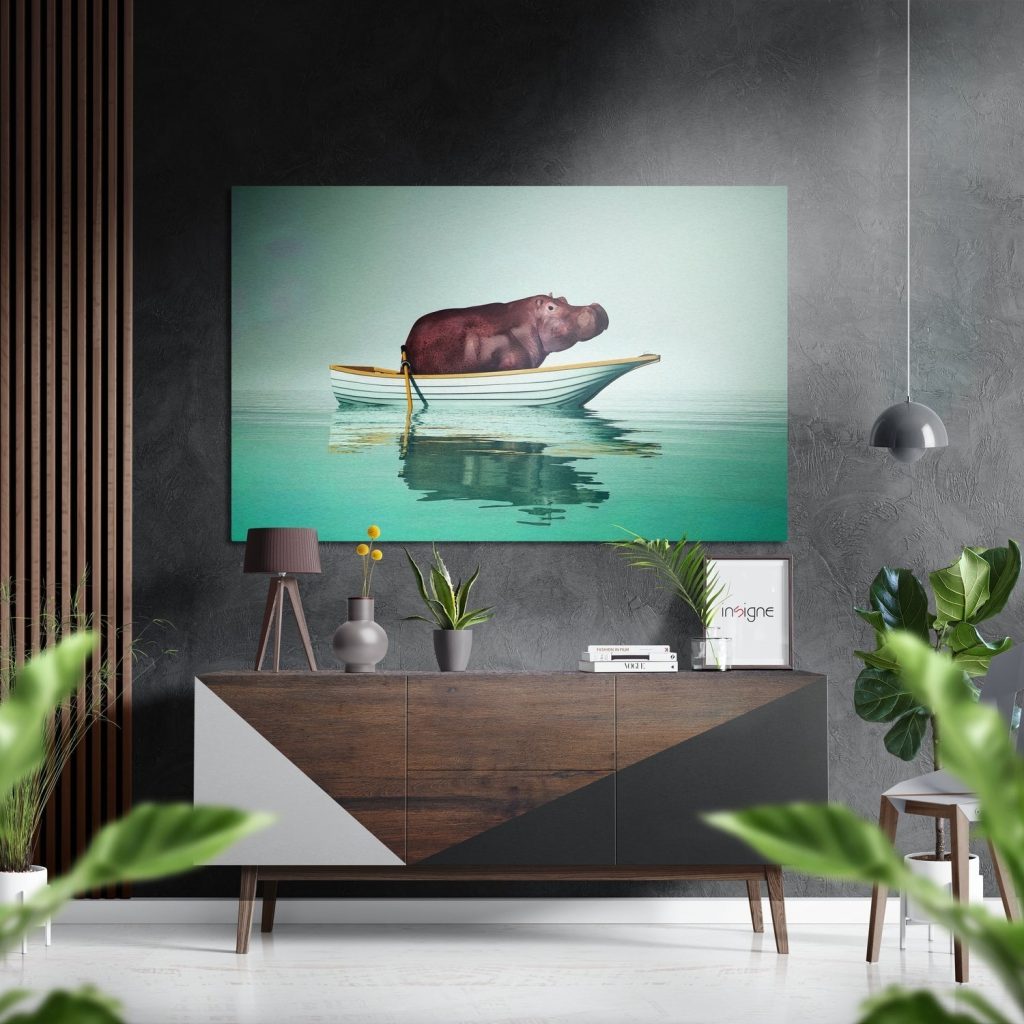 Hippo on a Run Brushed Aluminium Dibond Wall Art