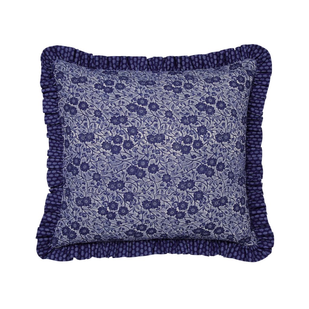 Burleigh x Bedeck of Belfast Calico Frilled Edge Cushion 50cm x 50cm, Blue