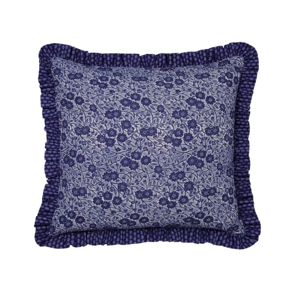 Burleigh x Bedeck of Belfast Calico Frilled Edge Cushion 50cm x 50cm Blue | Bed Sava