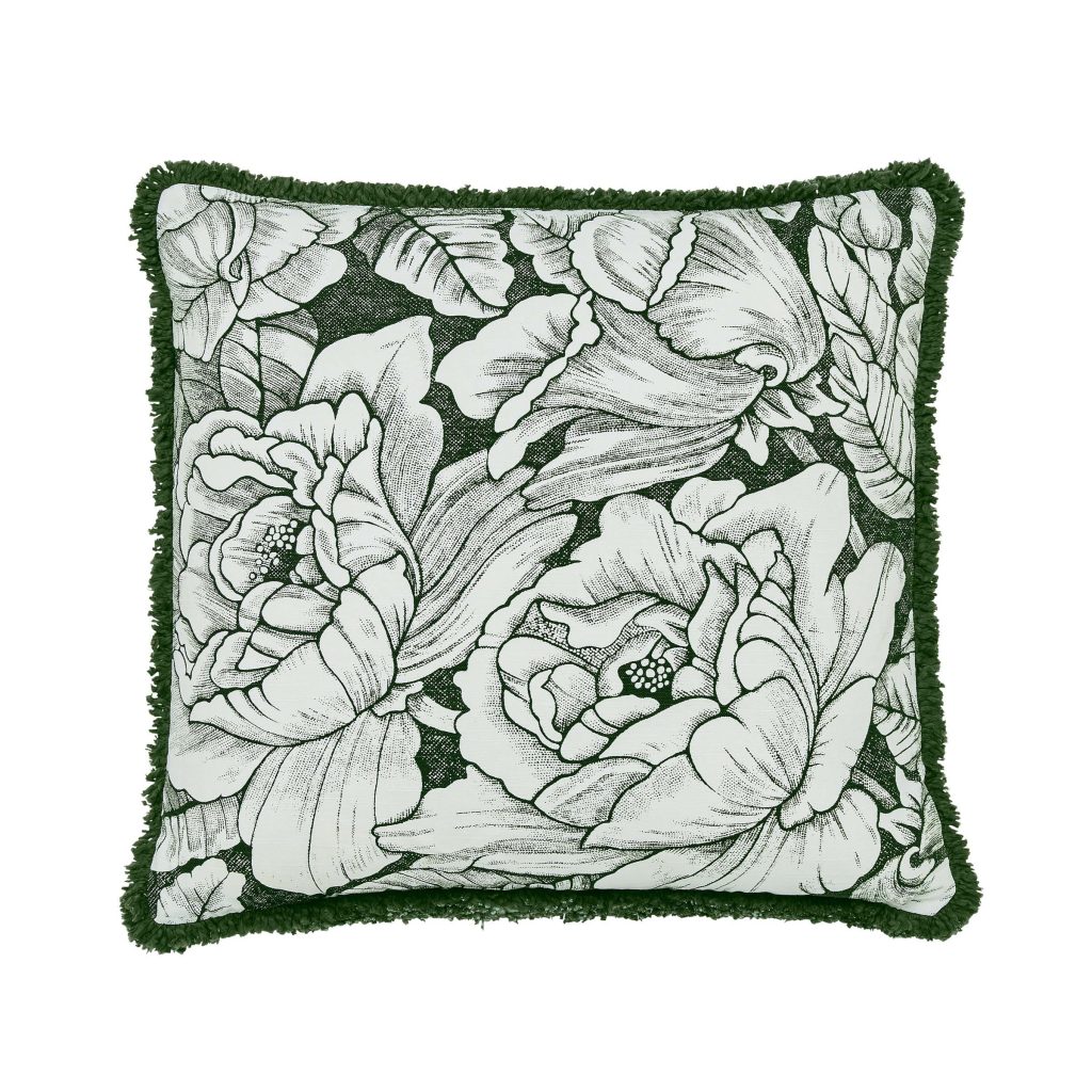 Burleigh x Bedeck of Belfast Hibiscus Fringed Edge Cushion 50cm x 50cm, Green