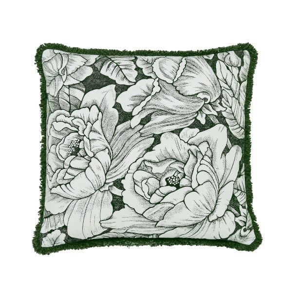 Burleigh x Bedeck of Belfast Hibiscus Fringed Edge Cushion 50cm x 50cm Green | Bed Sava