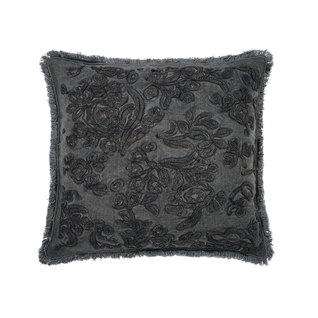Burleigh x Bedeck of Belfast Regal Peacock Embroidered Cushion 50cm x 50cm, Charcoal/White