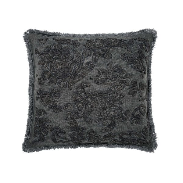 Burleigh x Bedeck of Belfast Regal Peacock Embroidered Cushion 50cm x 50cm CharcoalWhite | Bed Sava