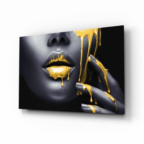 Yellow Lips Glass Wall Art | Bed Sava