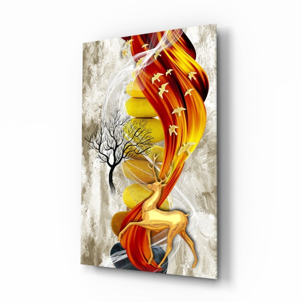 Abstract Deer Glass Wall Art | Bed Sava