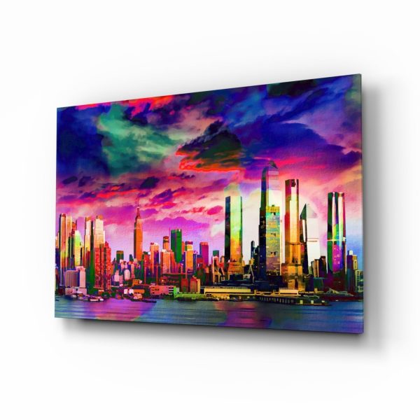 Colorful Silhouette of the City Glass Wall Art | Bed Sava