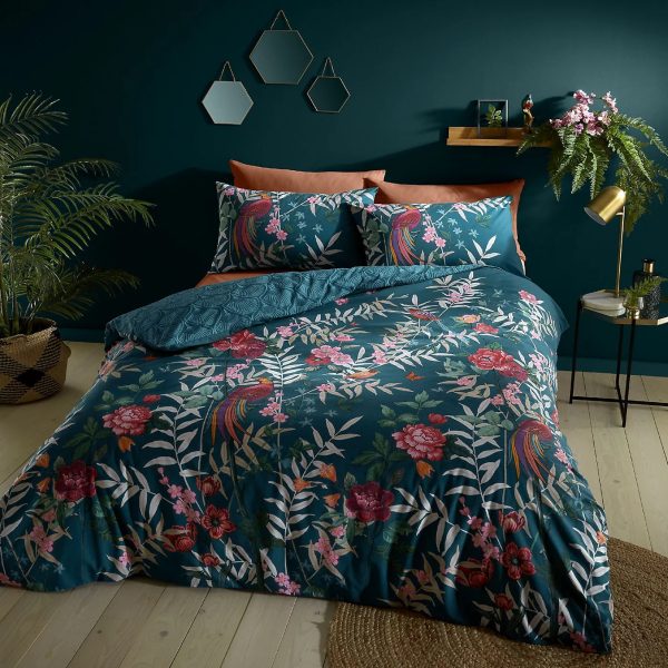 Catherine Lansfield Tropical Floral Birds Reversible Duvet Cover Set with Pillowcases | Bed Sava