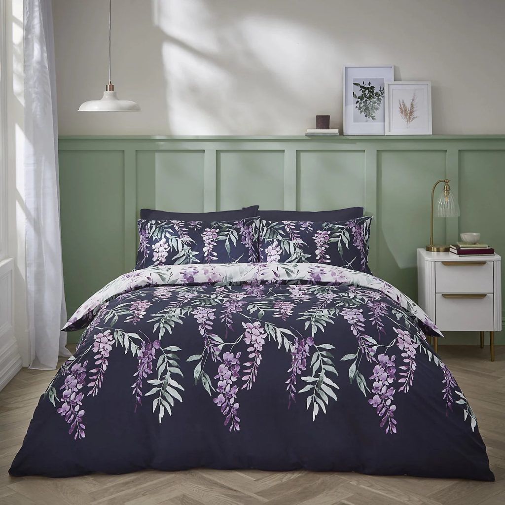 Catherine Lansfield Wisteria Floral Reversible Duvet Cover Set with Pillowcases | Bed Sava