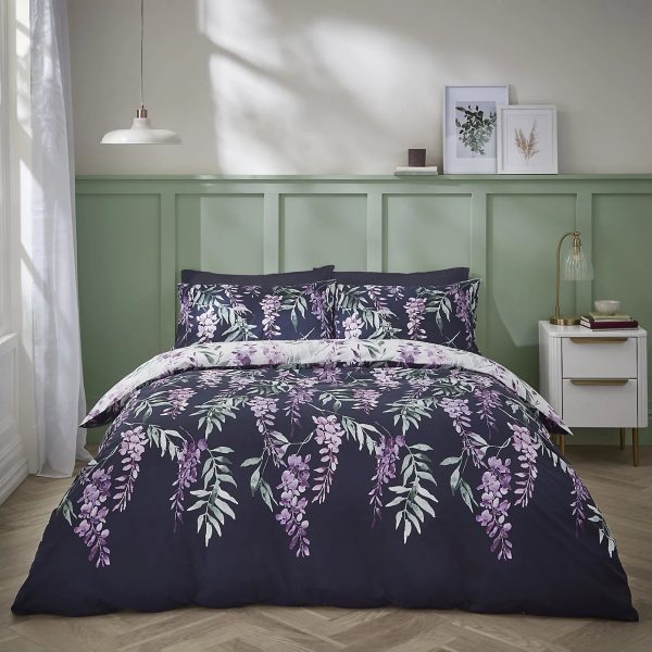 Catherine Lansfield Wisteria Floral Reversible Duvet Cover Set with Pillowcases | Bed Sava