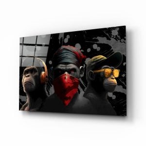 3 Wise Monkeys Glass Wall Art || Designer Collection | Bed Sava