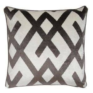 Fitzroy Grey Sustainable Feather Cushion 55cm x 55cm  Andrew Martin Velvet Geometric | Bed Sava