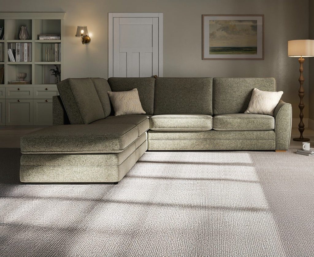 Bella Light Green Fabric Large Left Hand Facing Chaise Corner Sofa