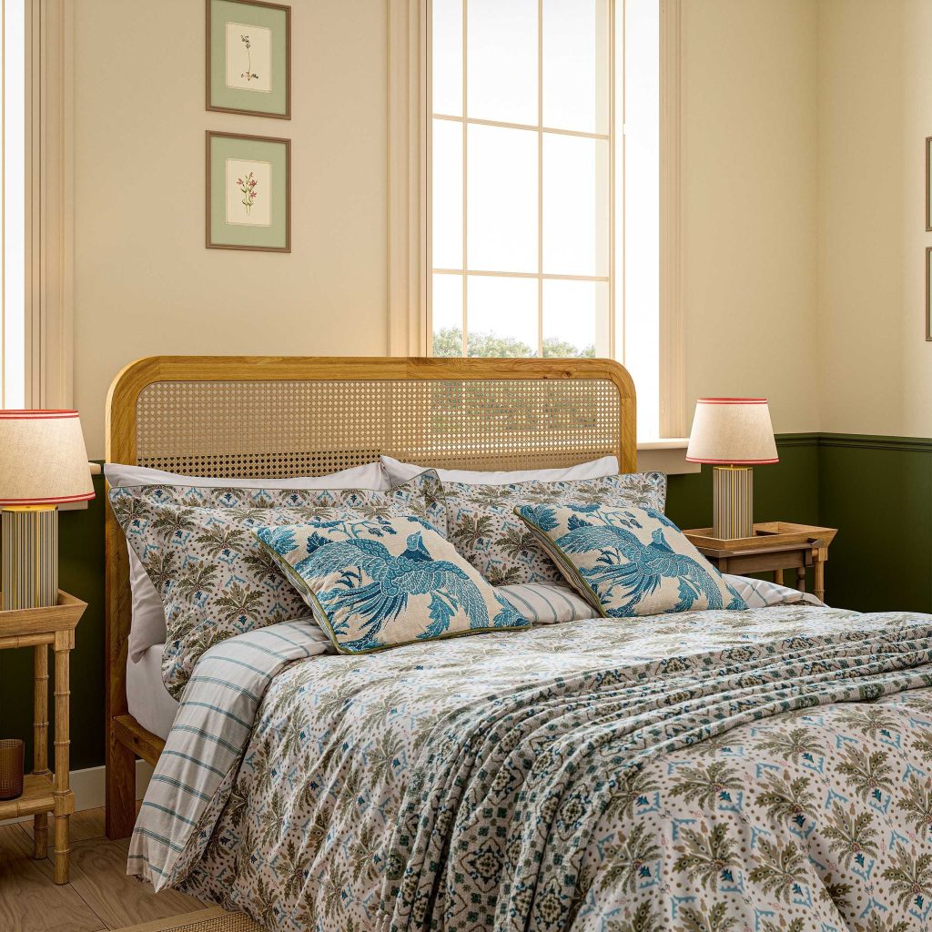 Joules Palm Geo Print Kingsize Duvet Cover SET, Creme/Multi