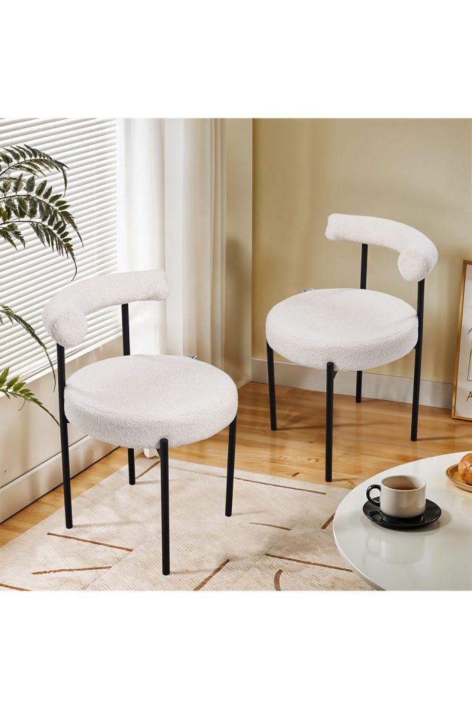 2PCS Sherpa Fleece Upholstered Dining Chairs