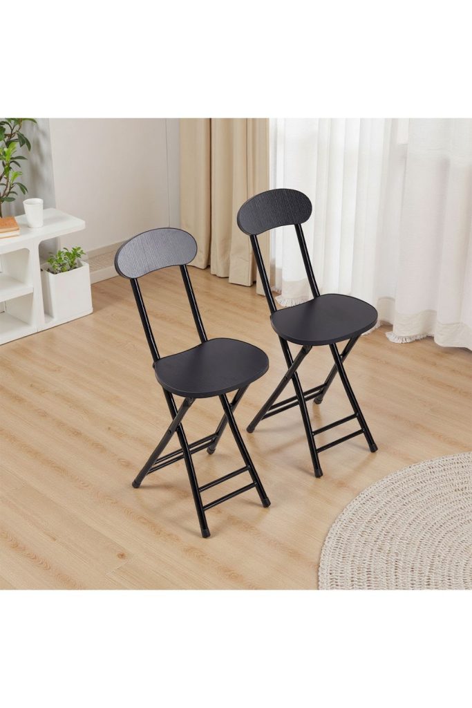 2Pcs Portable Foldable Black Dining Chairs