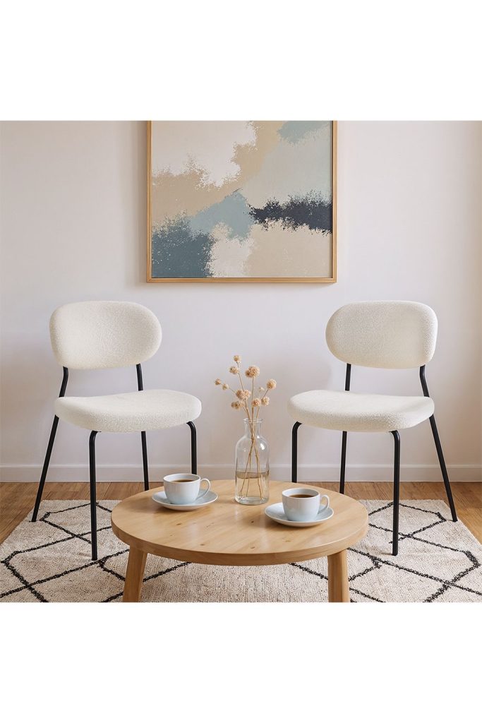 2Pcs Upholstered Dining Chair with Metal Frame