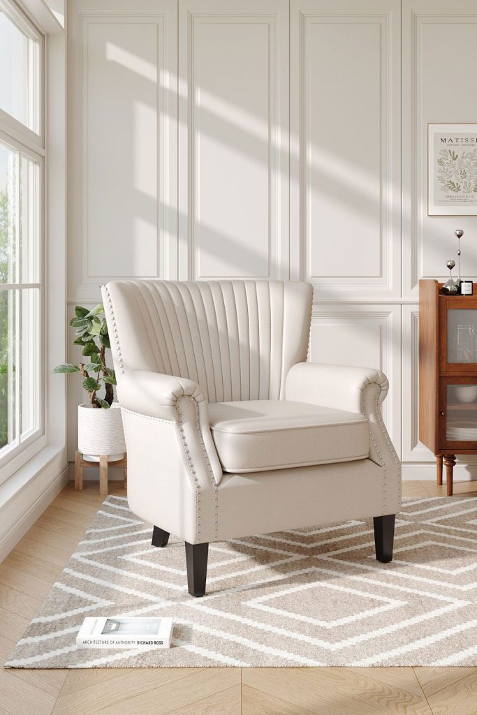 Channel-Tufted Deep Cushion Armchair with Nailhead Trim Accent
