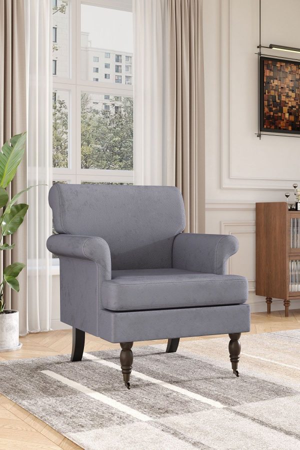 Modern Velvet Armchair with Wooden Legs  Front Casters | Bed Sava