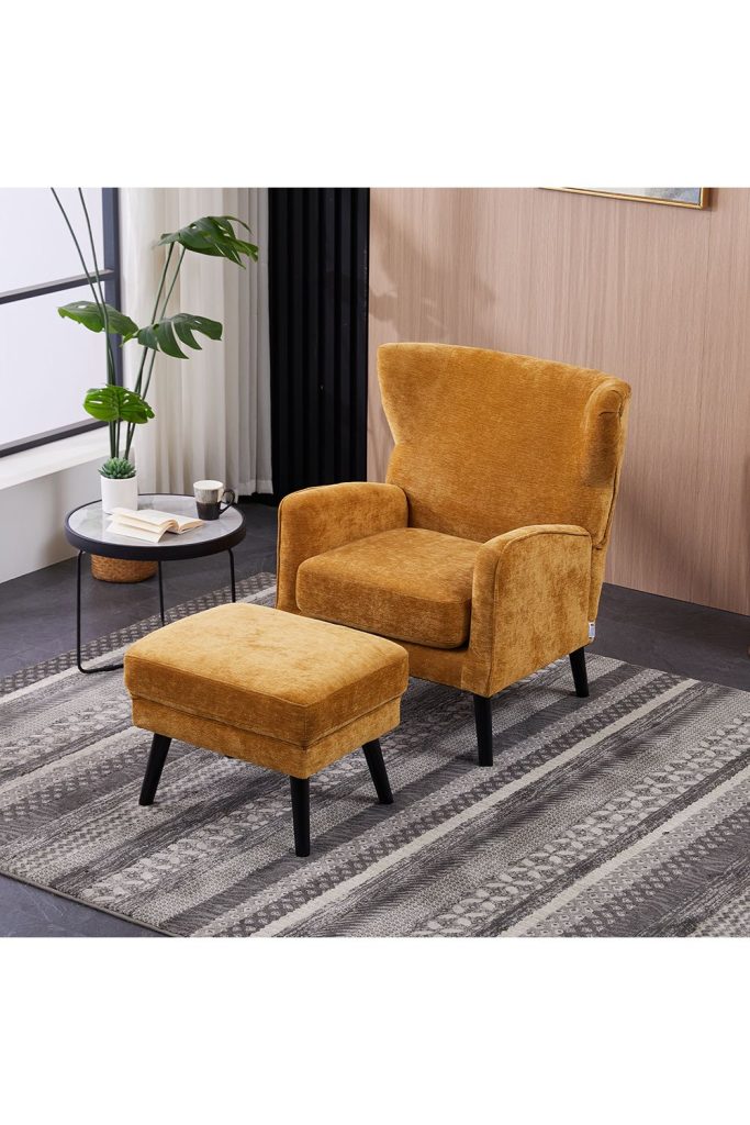 Chenille Armchair with Footstool