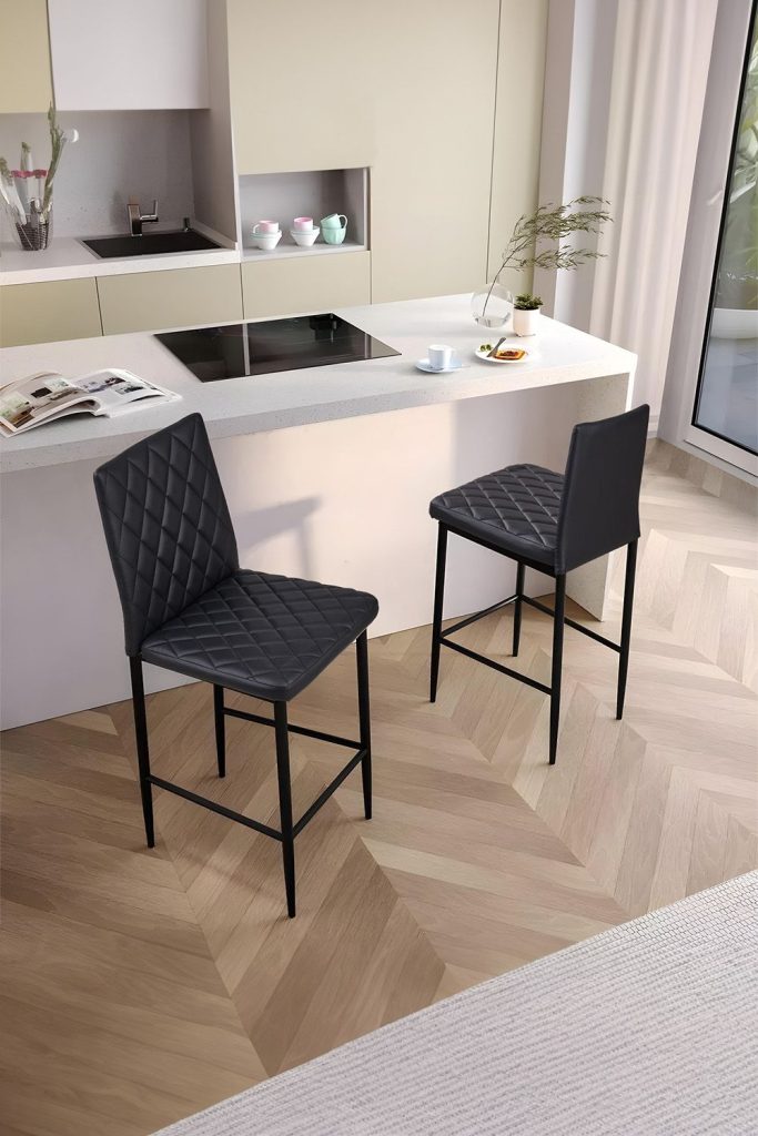 2PCS PU Leather Upholstered Bar Stools