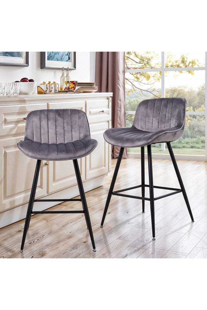 Flannel Grey Upholstered Bar Stools for 2