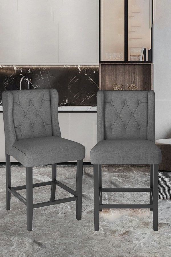 Set of 2 Tufted Linen Upholstered Bar Stools | Bed Sava