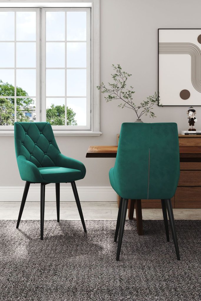 2pcs Button Buttery Velvet Upholstered Dining Chair