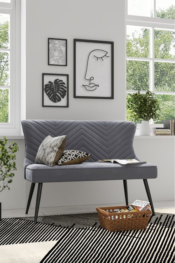 Grey Upholstered Tufted Dining Bench 121cm W x 51cm D x 93cm H | Bed Sava
